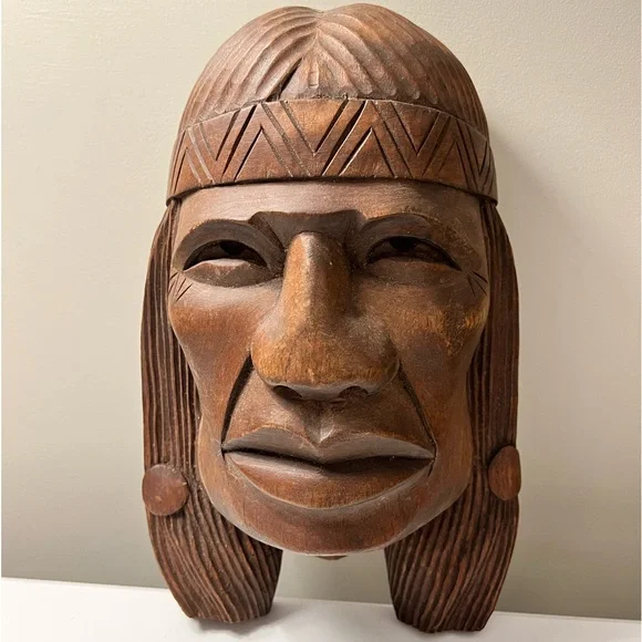 Vintage Hand Carved Wood Native American Indian Head Wall sculpture - Picture 9 of 12